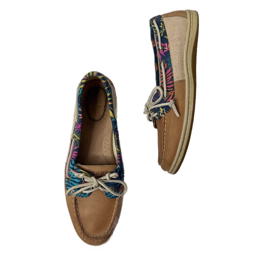 Sperry Top Sider Firefish Seaweed Print Boat Shoes size 7.5 Linen/Leather Oat